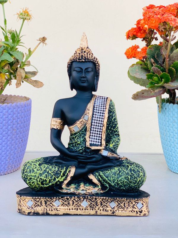 HDS Homestead Decore Solution Ashirwad Buddha |Buddha showpiece forTable Home Office Decorative Showpiece - 24 cm  (Resin, Green)