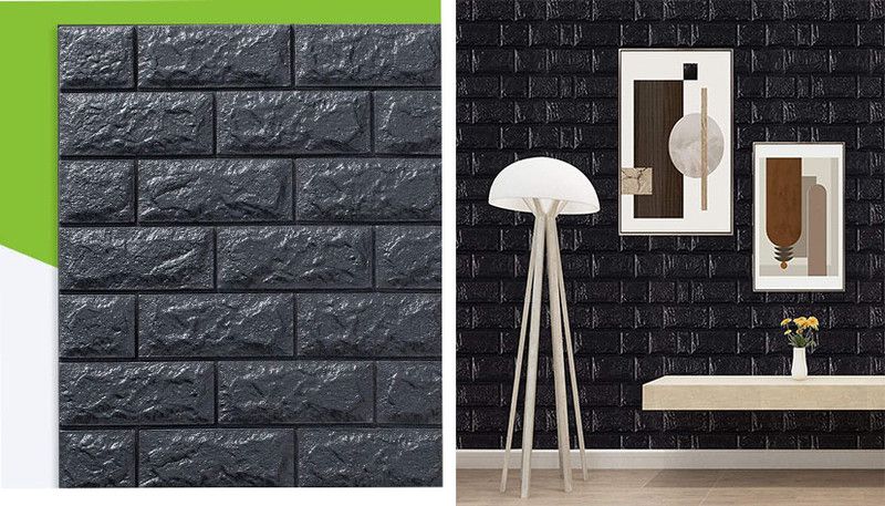 WALLVEAR Decorative Black Wallpaper  (77 cm x 70 cm)