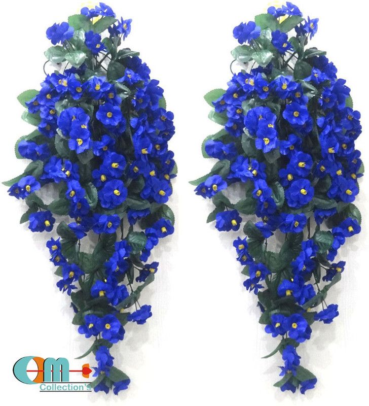 OM COLLECTIONS Artificial Creepers hanging flower Blue, Green Daisy Artificial Flower with Pot  (34 inch, Pack of 2, Vine & Creepers)