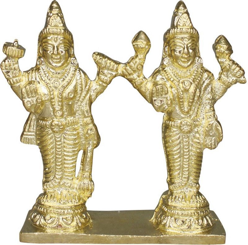 vinayakmoorti Vishnu Lakshmi Brass Idol Laxmi Narayan Standing Murti (4 x 4 x 1 In) Decorative Showpiece - 10 cm  (Brass, Gold)