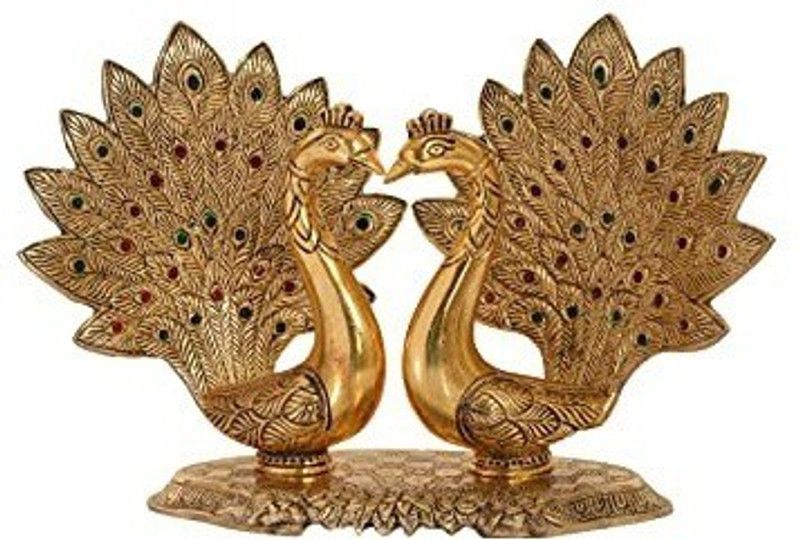 Fashion Bizz Pair Of Kissing Peacock Metal Showpiece Decorative Showpiece - 17 cm  (Metal, Gold)