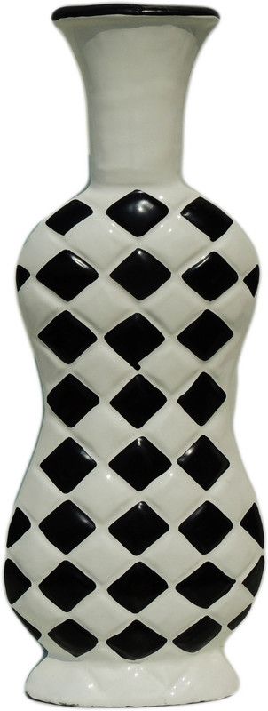Brass Gift Center Aluminium Flower Vase with Enamel Aluminium Vase  (23 inch, White, Black)