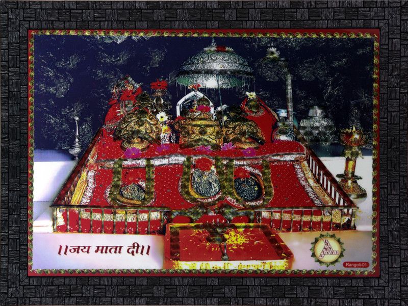 Janki Beautiful Vaishno Devi Mataji Wall Painitng with Frame Digital Reprint 16 inch x 12 inch Painting  (With Frame)