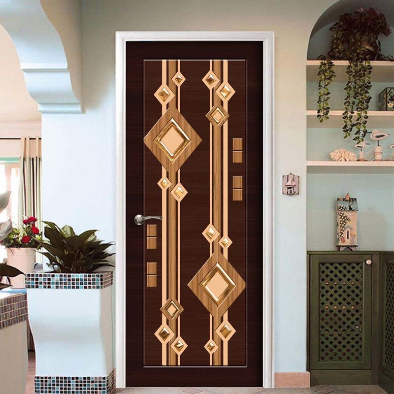 wallvinylsticker 30 cm wooden with gold sticky pattern Self Adhesive Sticker  (Pack of 1)