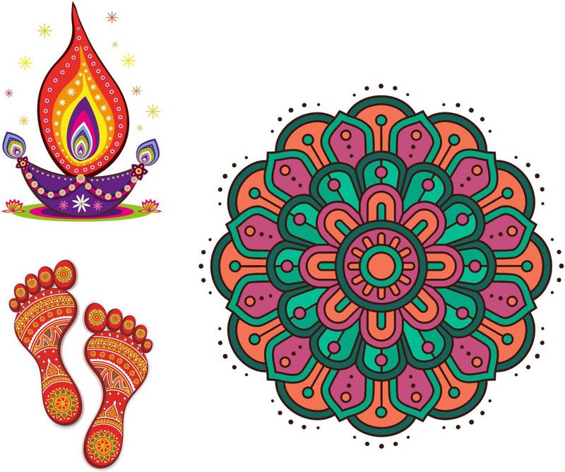 DECOR Production 30.48 cm Rangoli Floor Sticker Self Adhesive Sticker  (Pack of 3)