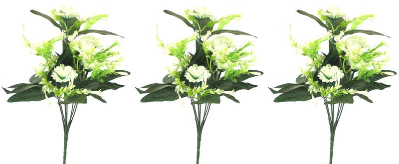 LFCS Enterprises White, Green Lily Artificial Flower  (11 inch, Pack of 3, Flower Bunch)
