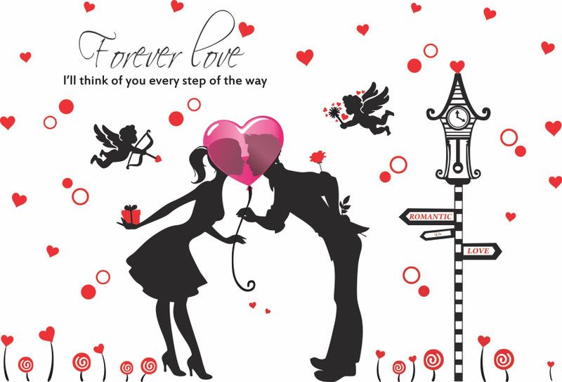 Madhuban Decor 80 cm Madhuban Decor Beautiful Couple With heart Balloon Wall Sticker For Sowing Love Wall Sticker For Home Décor Size (115x80cm) Self Adhesive Sticker  (Pack of 1)