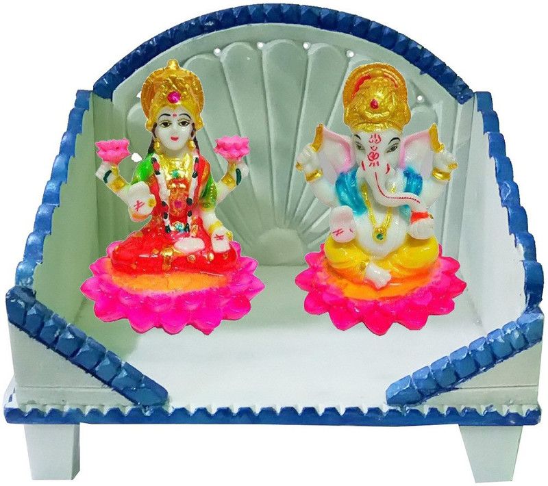 CraftEra Exclusive Laxmi-Ganesh Statue Set With Beautiful Marble Singhasan/Pooja Aasan For Diwali Festival Decorative Showpiece - 8 cm  (Marble, Multicolor)