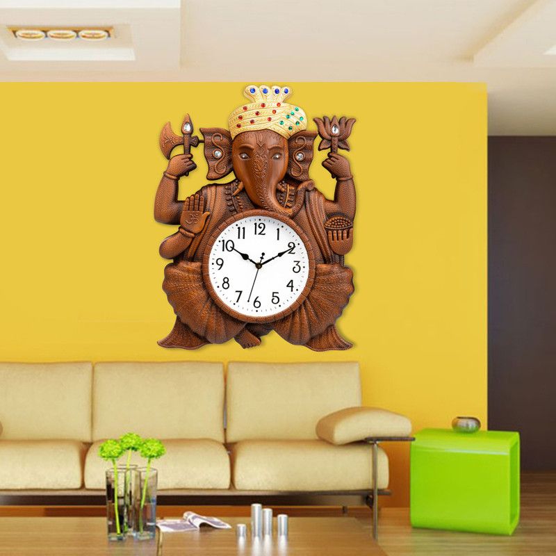 Attractionz Analog 39 cm X 33 cm Wall Clock  (Brown, With Glass, Standard)