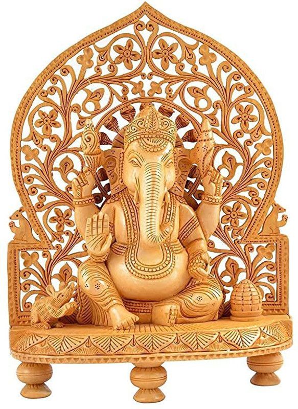 soni craft Handmade Kadam Wood Chowki Ganesha Sculpture I Home Decor Spiritual Showpieces Decorative Showpiece - 30 cm  (Wood, Brown)