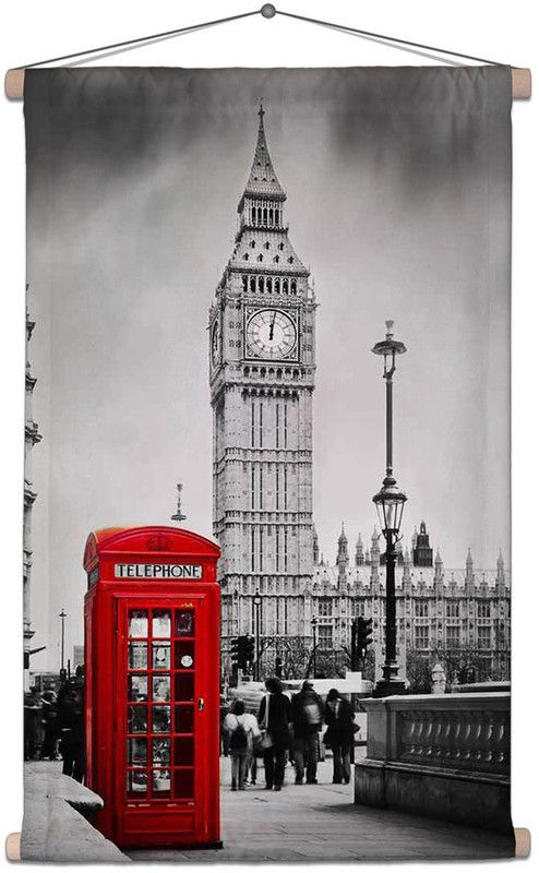 Artzfolio Red Telephone Booth & Big Ben In London England UK Scroll Tapestry 2436inch Printed Tapestry  (Multicolor)
