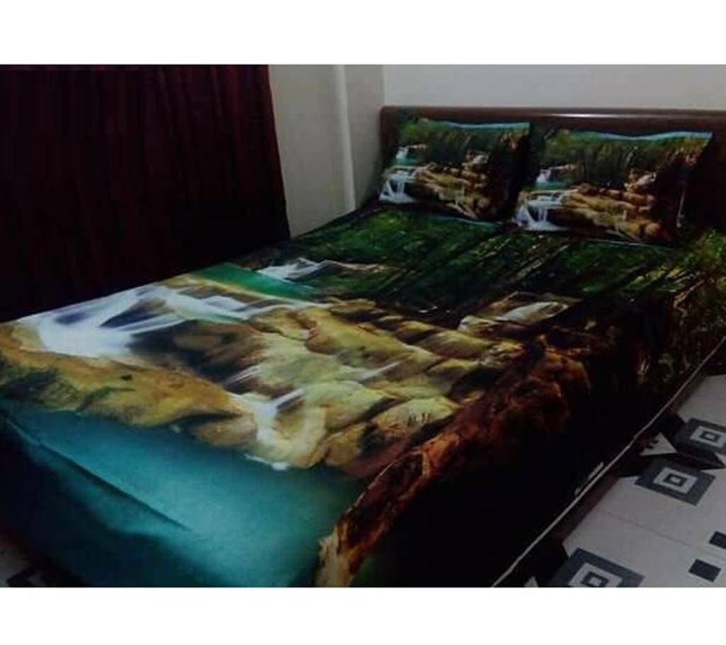Double Size Cotton Bed Sheet with Matching 2 Pillow Covers - Multicolor Bed-55