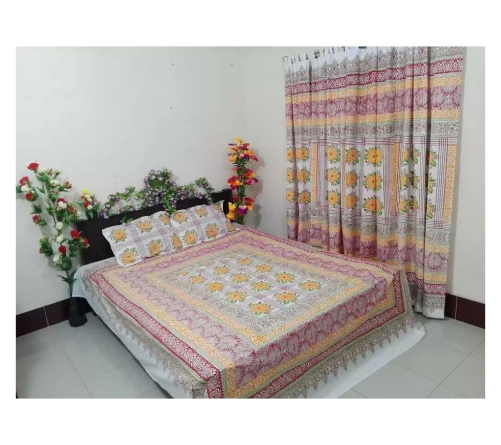 King Size Cotton Multi colors Block Printed Bed Sheet with Matching 2 Pillow Covers-10