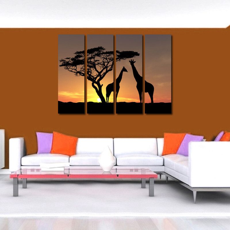 999 Store Multiple Frames Printed Ziraffe like Modern Wall Art Painting - 4 Frames (127x76 Cm)  (Multicolor)