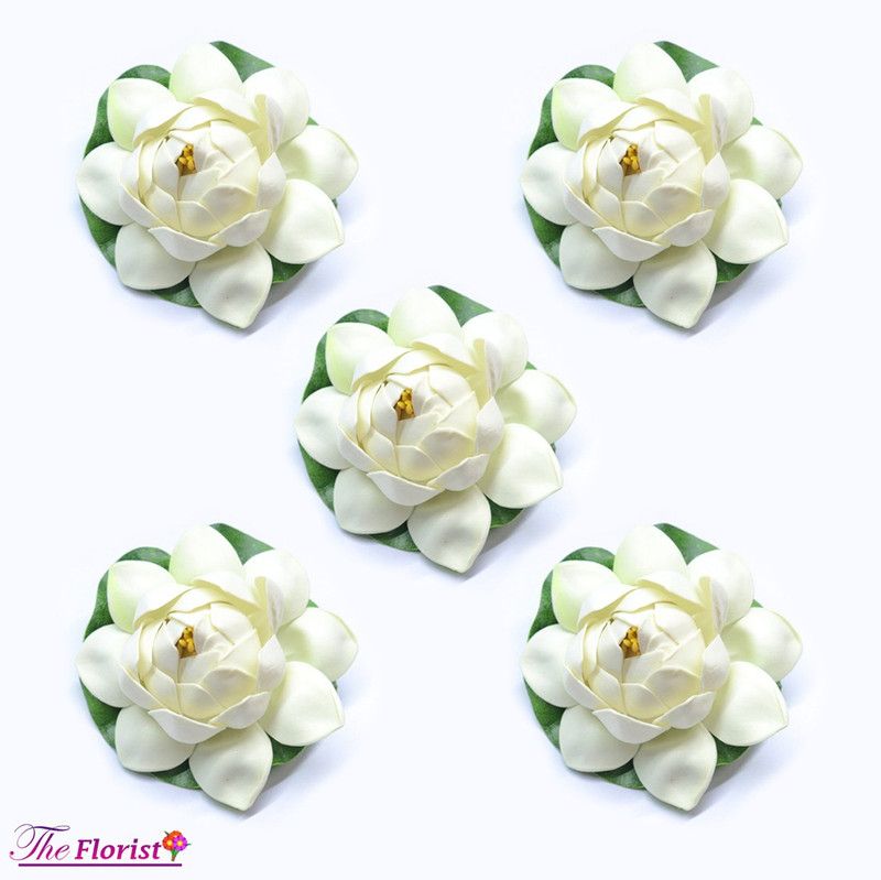 The Florist White Lotus Artificial Flower White Lotus Artificial Flower  (4 inch, Pack of 5)