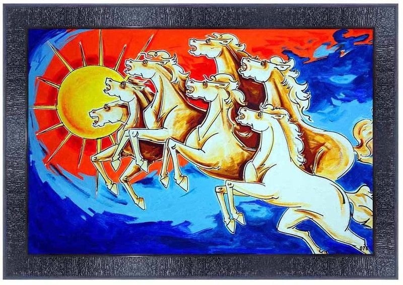 pnf Vastu Horse Frames Wood Photo Frames with Acrylic Sheet (Glass)76- Digital Reprint 10 inch x 14 inch Painting  (With Frame)