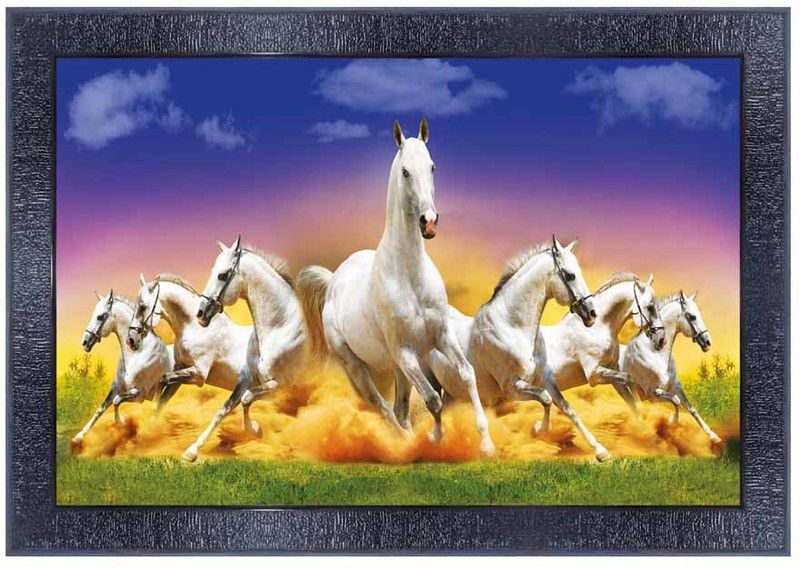 pnf Vastu Seven (7) Horse Frames Wood Photo Frames with Acrylic Sheet (Glass)m-21- Digital Reprint 10 inch x 14 inch Painting  (With Frame)