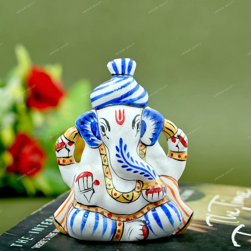 vintage gulley Metal Pagdi Ganesha Idol I Home Decor I Pooja I Temple I Car Decorative Showpiece - 6.5 cm  (Metal, Blue)