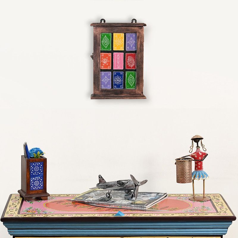 STREET CRAFT Wooden Wall Hanging Key Holder With 8 Hooks Home Office Decor  (Multicolor)