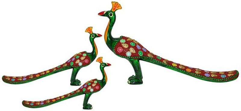 TREND N ART Set of 3 Peacock Handmade Handicraft Decorative Showpiece - 5 cm  (Paper Mache, Multicolor)