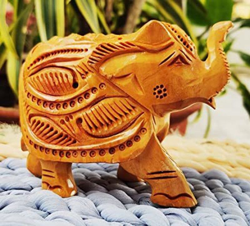 Patwari Arts Gayatri handicraft Wooden Craved Elephant With Attractable Design Showpiece. Decorative Showpiece - 9 cm  (Wood, Multicolor)