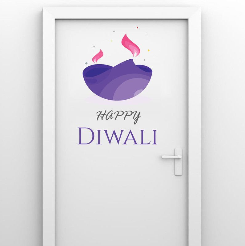 Khatwal Enterprises 64 cm Decorative abstract diya happy diwali pvc vinyl multicolor wall sticker for wall decoration size : 64 Cm X 43 Cm Self Adhesive Sticker  (Pack of 1)
