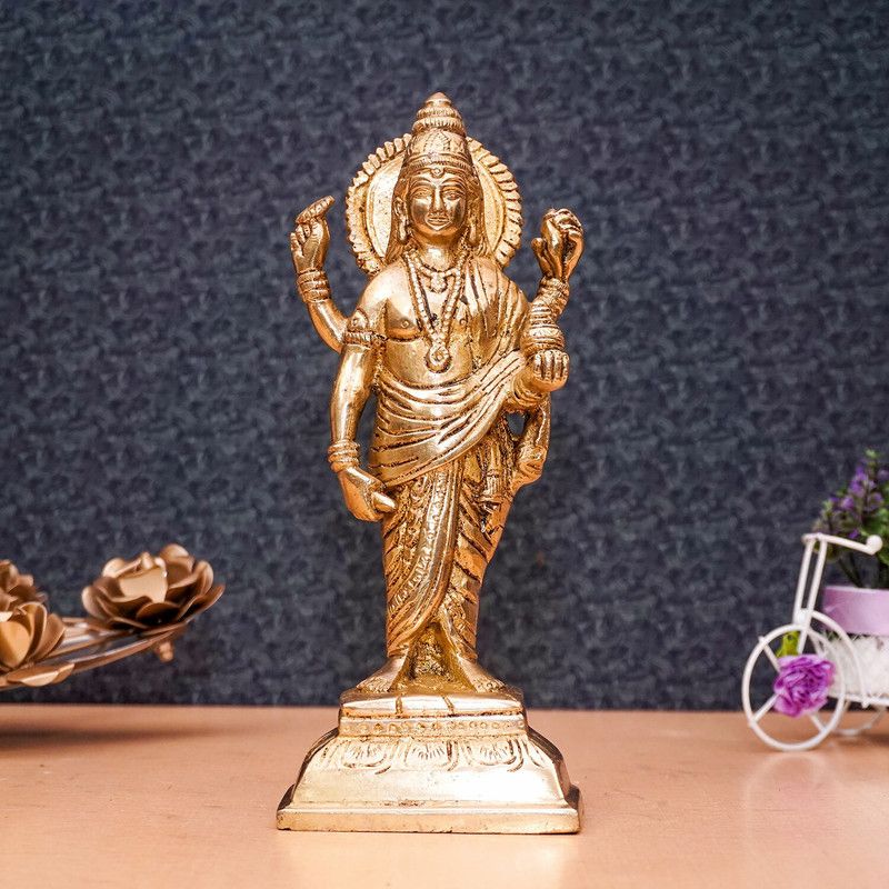 StatueStudio Dhanvantari Statue Standing Dhanvantari Idol for Home Décor, Diwali & New Year Decorative Showpiece - 6.4 cm  (Brass, Gold)