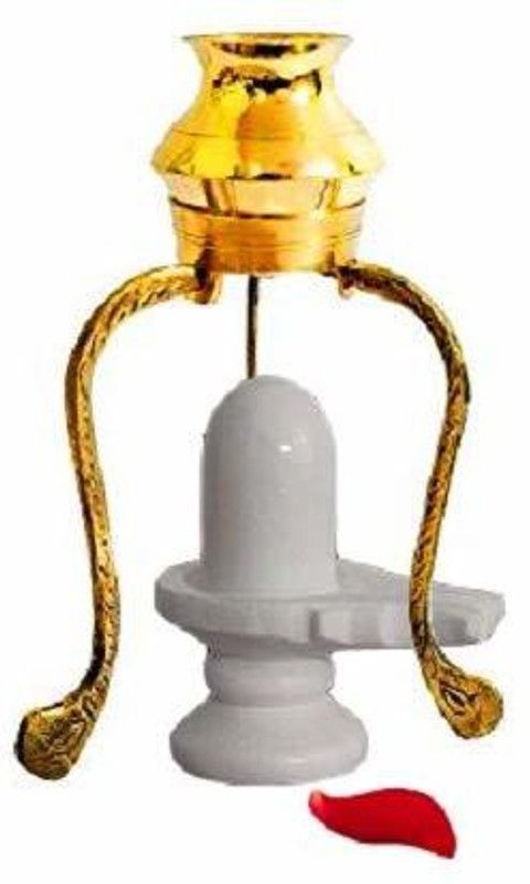 Bansiwal Brass Tripai Stand Kalash Lota for Jalabhishek of Shivling Shivlingam Bath Pot with Marble Shivling Decorative Showpiece - 13 cm  (Brass, Gold)