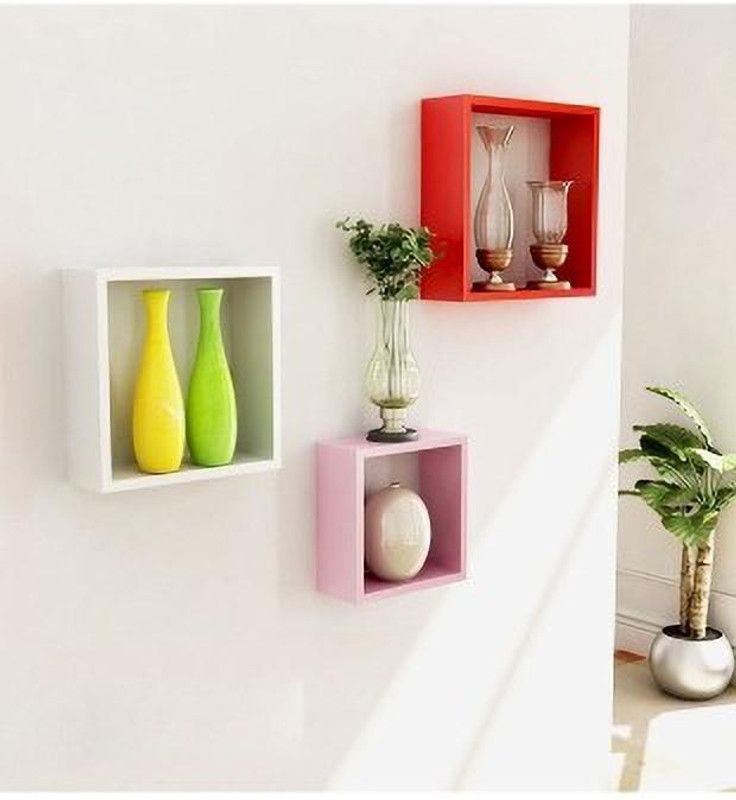 Best Quality Best Quality Square Shelf MDf Wall Shelf Set Of 3 Package of 1 ( Demister Fiber Wall Shelf MDF (Medium Density Fiber) Wall Shelf  (Number of Shelves - 3, Red, White, Pink)
