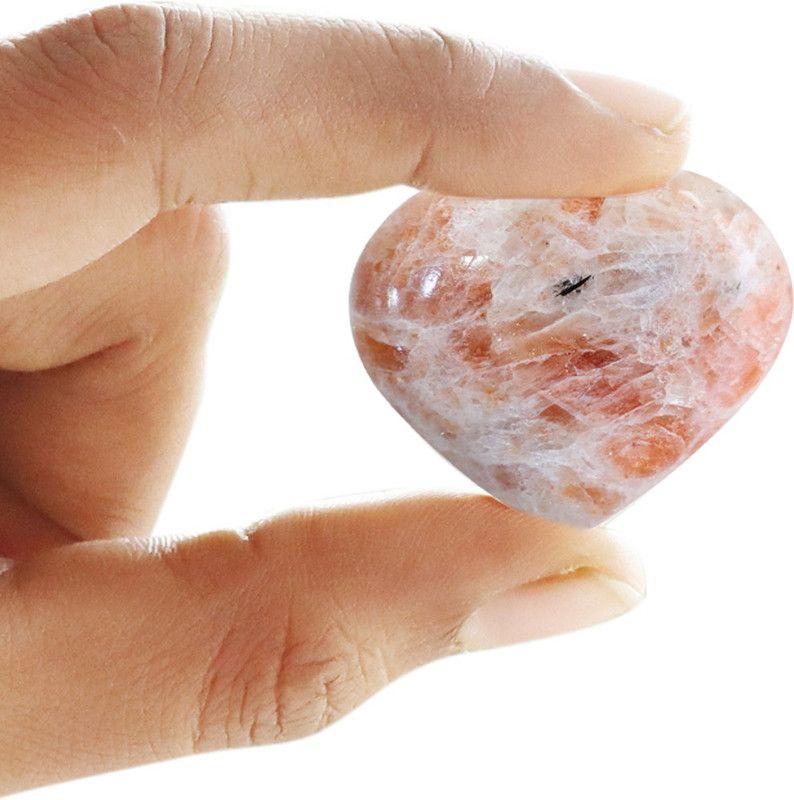 Shubhanjali Natural Sunstone Polished Heart,Crystal Heart Shape Healing Stone Decorative Showpiece - 1 cm  (Crystal, Peach)