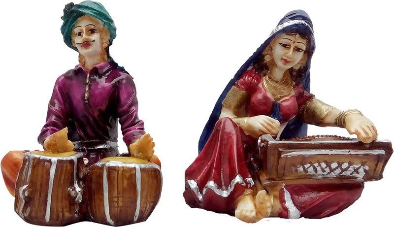 ART N HUB Cultural Rajasthani Traditional Couple Statue - Handicraft Decorative Home Interior & Table Décor Figurine / Valentine Gift item Decorative Showpiece - 15 cm  (Earthenware, Multicolor)