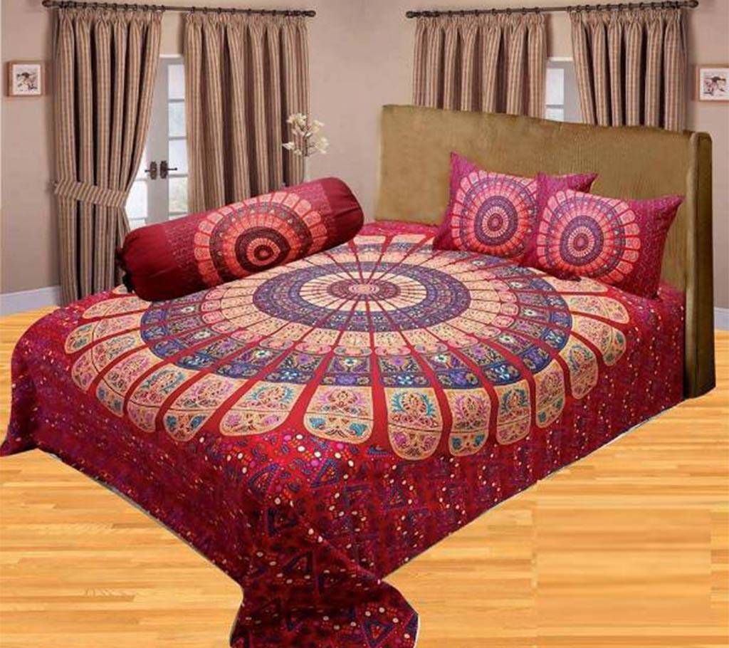 Cotton King Size Bed Sheet with Two Pillow Covers