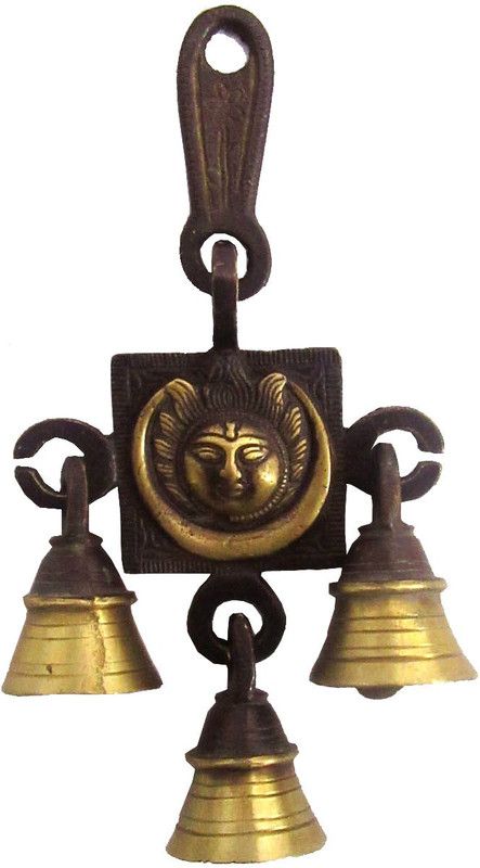 Aesthetic Decors Sun & Moon Design Decorative Wall hanging (Windchime) Decorative Showpiece - 16 cm  (Brass, Brown)