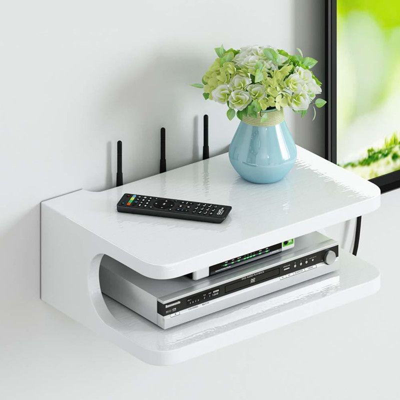A.K WOOD ARTS Modern Design MDF Set up Box Holder - Wall Mounted Shelf for WiFi Router , Gaming Consoles , Streaming Devices , Speakers , Remotes Racks MDF (Medium Density Fiber) Wall Shelf  (Number of Shelves - 1, White)