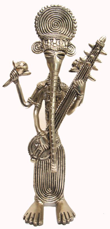 Aesthetic Decors Ganesh Standing Buster Style W Veena in Silver Decorative Showpiece - 20 cm  (Brass, Silver)