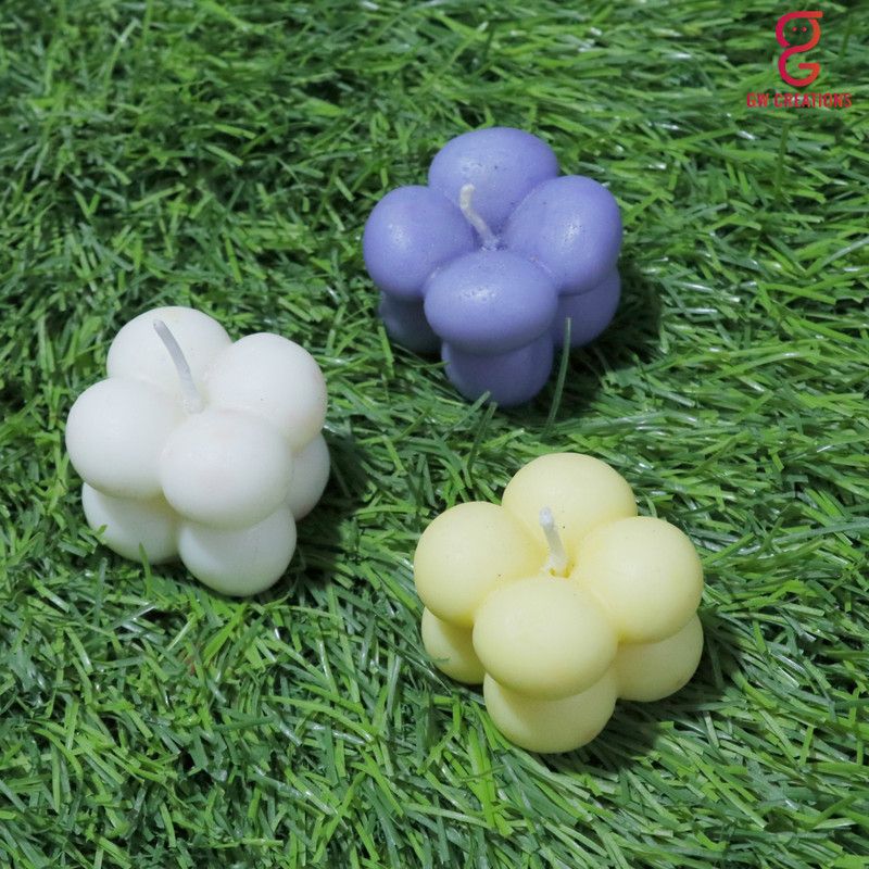 GW Creations Small Bubble Lavender MograSandalwood Scented Candle Candle  (Purple, White, Yellow, Pack of 3)