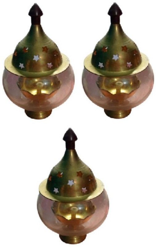 Gaura Gaura Brass, Glass Table Diya (Height: 5.5 inch Brass (Pack of 3) Table Diya  (Height: 5.5 inch)