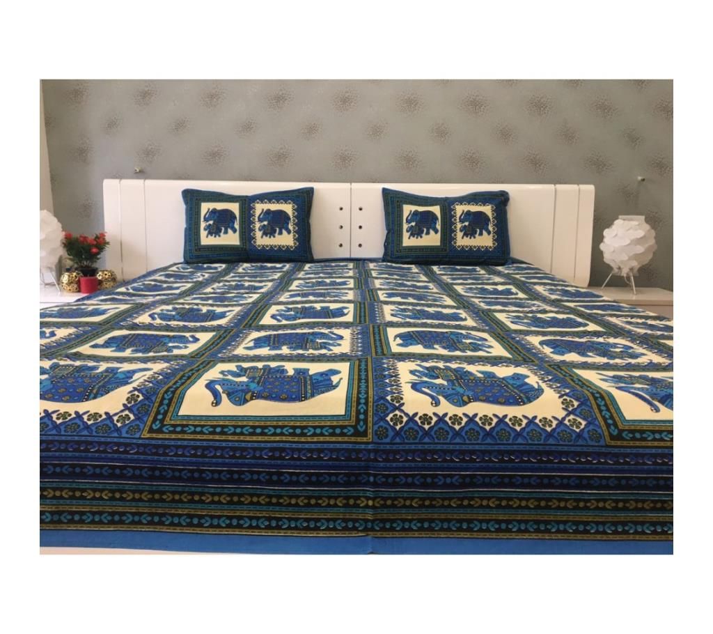Elephant Glory Block Print Double Bedsheet by Ivoryniche