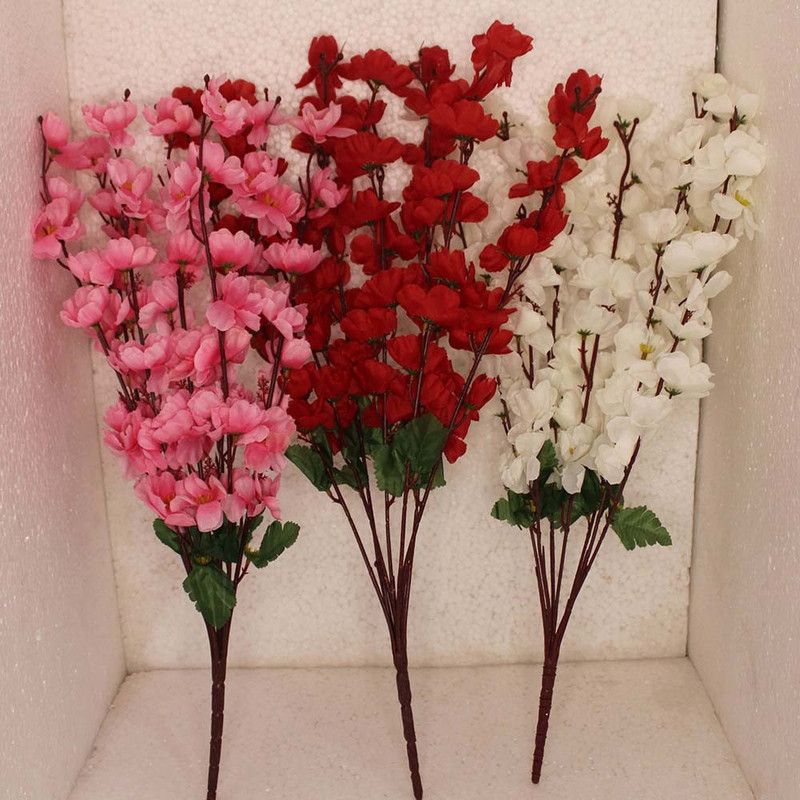 Hidooa Multicolor Cherry Blossom Artificial Flower  (21.2 inch, Pack of 3, Flower Bunch)