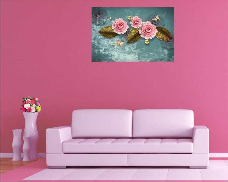 MADHUBAN DECOR 71 cm PINK FLOWER Self Adhesive Sticker  (Pack of 1)