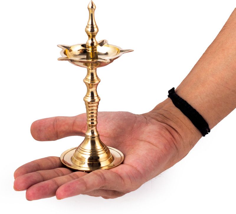 SHRI ANAND Long Pure Brass Oil Lamp Kuttuvilaku diya for Puja Room Decor 6 inch set of 2 Brass (Pack of 2) Table Diya Set  (Height: 6 inch)