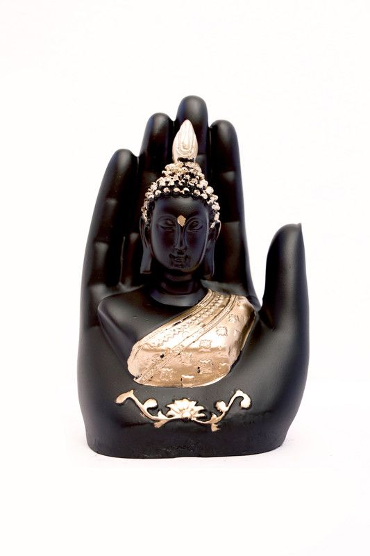 Mydeal Golden Handcrafted Buddha Hand|Lord Gautam Buddha sitting om hand| Decorative Showpiece - 6 cm  (Polyresin, Multicolor)