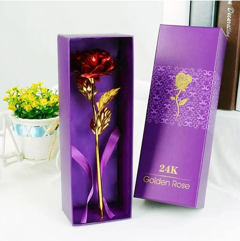 HK Gauri Singari Red Rose Artificial Flower with Pot  (10 inch, Pack of 1, Single Flower)