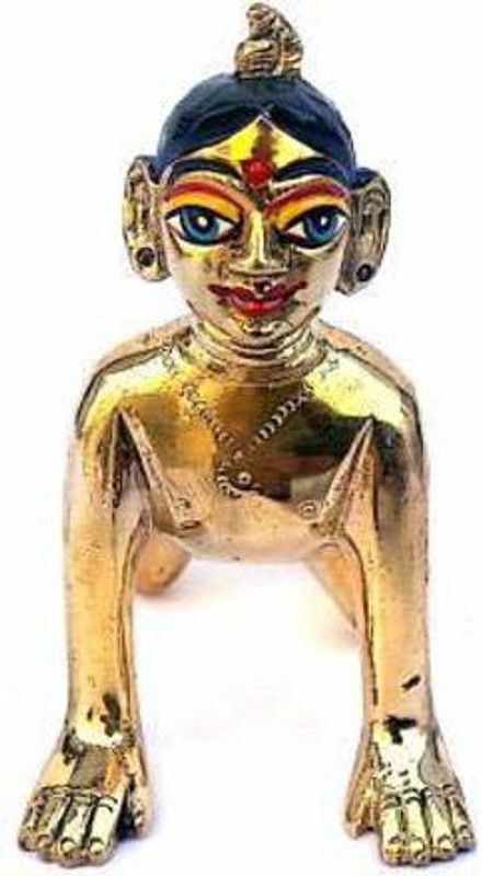 vrindavan shopi Radha Rani Laddu Gopal Home Temple Poojan Use Office Temple 900gms Decorative Showpiece - 13 cm  (Brass, Gold)