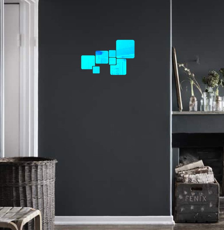 Decor studio 50.8 cm blue acrylic aquare mirror wall sticker Self Adhesive Sticker  (Pack of 1)