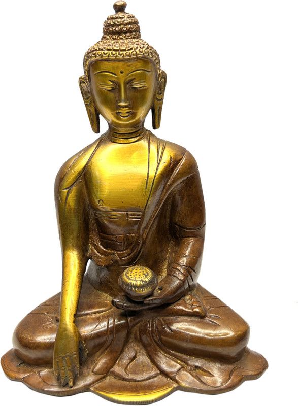 divineind Sitting Buddha Brass Decorative Showpiece - 15 cm  (Brass, Multicolor)