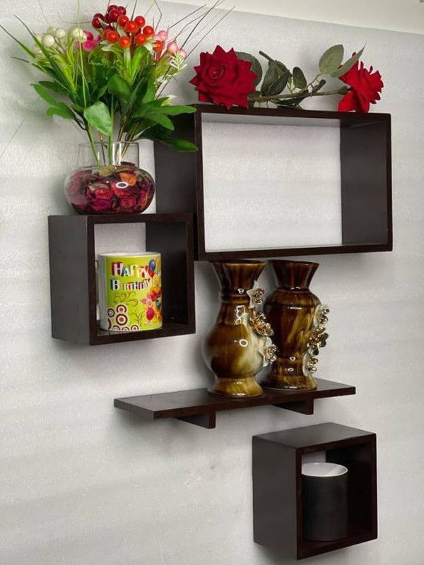 wood craft india Business world floating wall shelf MDF (Medium Density Fiber) Wall Shelf  (Number of Shelves - 4, Black)