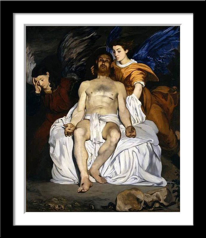 Édouard Manet - The Dead Christ With Angels - Small Poster Paper - Framed (12 x 17 inches) -Multi-Color Paper Print  (17 inch X 12 inch)