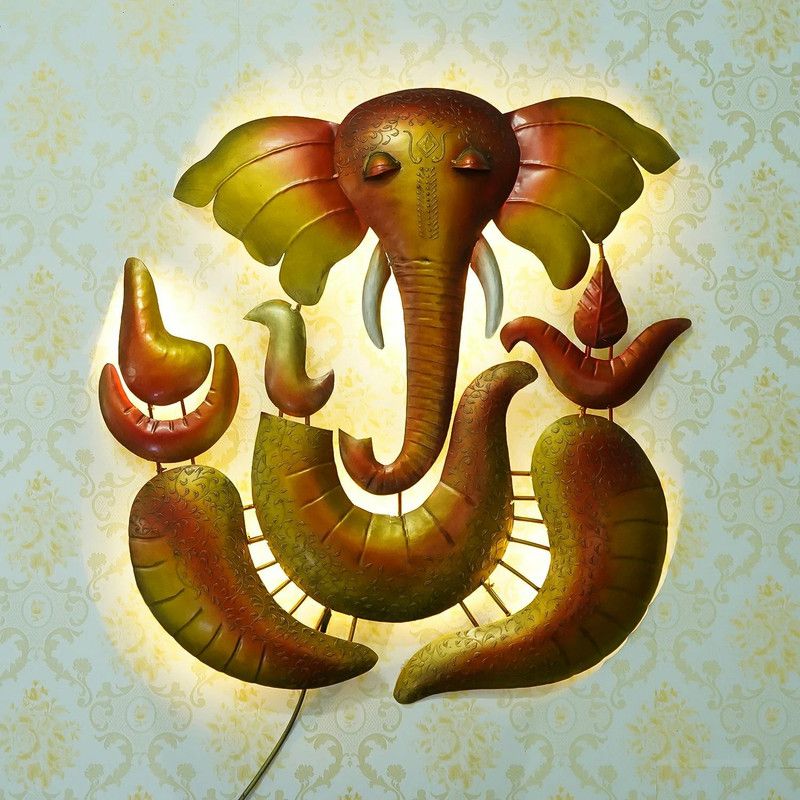 Metal Wall Art Ganesha LED Wall Panel  (Muti Colour)