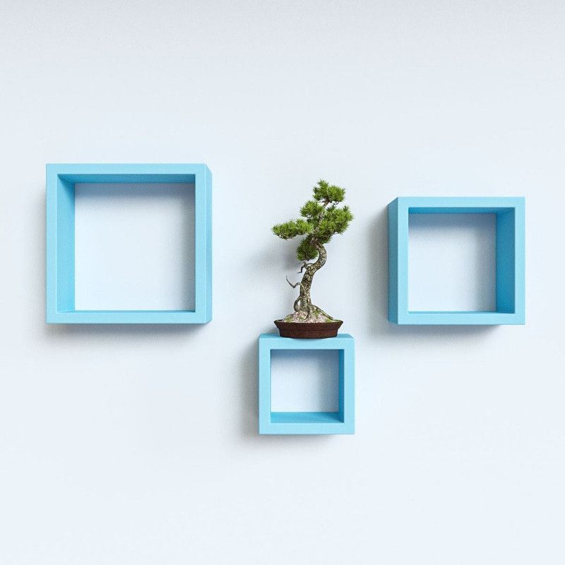 ArshwithCraft MDF (Medium Density Fiber) Wall Shelf  (Number of Shelves - 3, Blue)